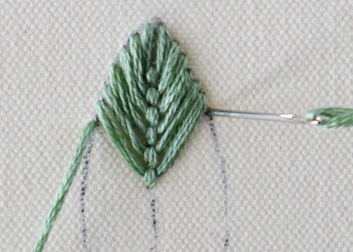 Geschlossener Fliegenstich - Stickerei Schritt 1