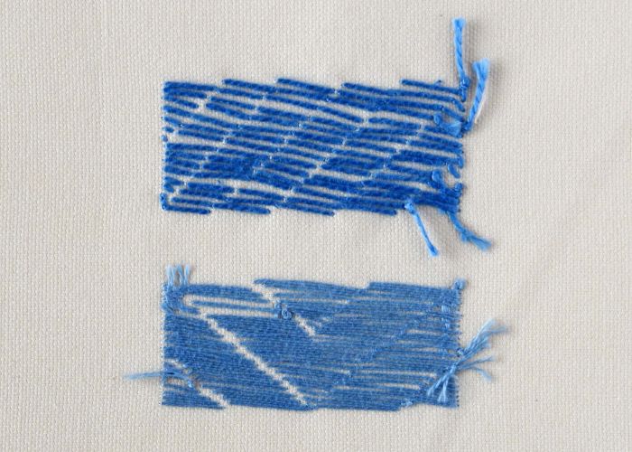 Bokhara Couching mit blauen Fäden Rückseite