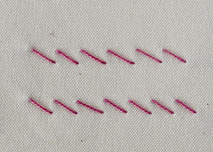Peitschenstich-Stickerei - zwei Stichreihen mit rosa Perlbaumwolle