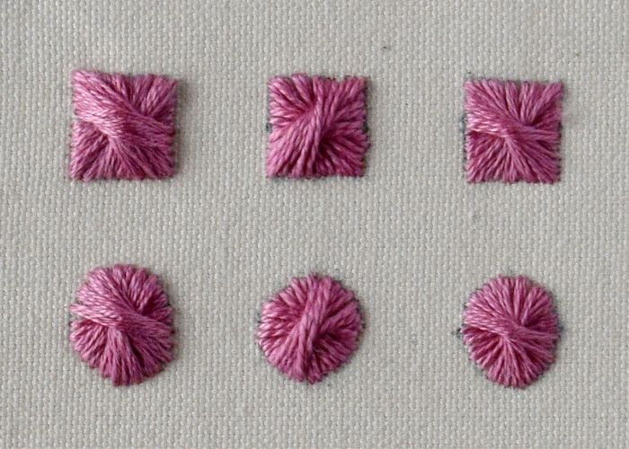 Broderie Rhodes Stitch avec coton perlé rose